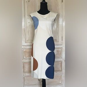 Akris Punto - Cream, Blue & Tan Circle sleeveless dress
